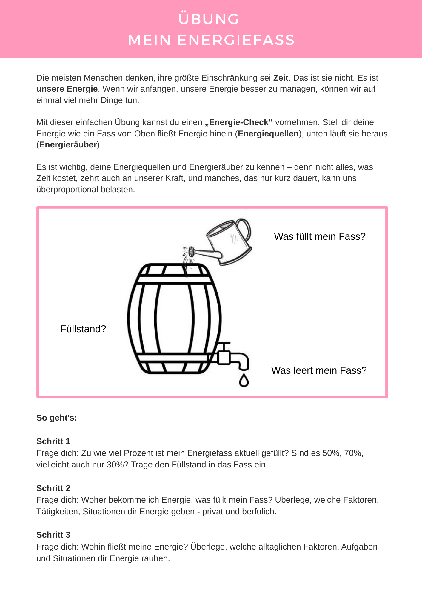 Übung Energiefass - Energiequelle und Energieräuber erkennen